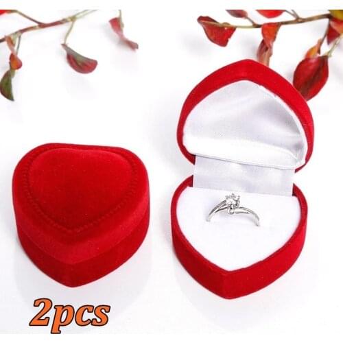2PCS Red Heart Shaped Carrying Mini Cute Red Ring Box For Rings Hot Sale Display Box Jewelry Packagings