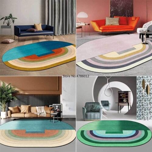 2021 Fashion girl powder shaped ellipse stitching gradient green blue yellow living room bedroom bedside carpet floor mat