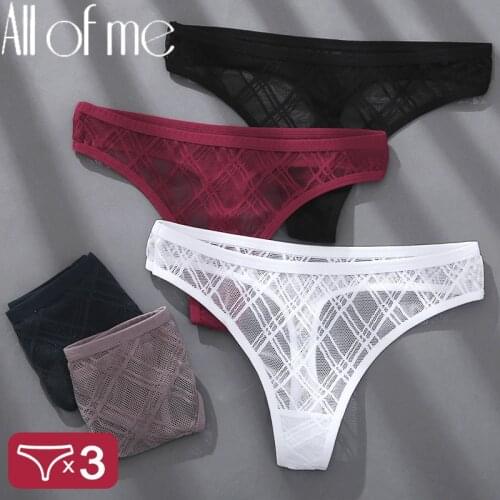 3PCS/Set Sexy Panties G-String Lace Underwear Women Thong Pants Low Waist Female Lingerie Perspective Briefs Intimate Underpants