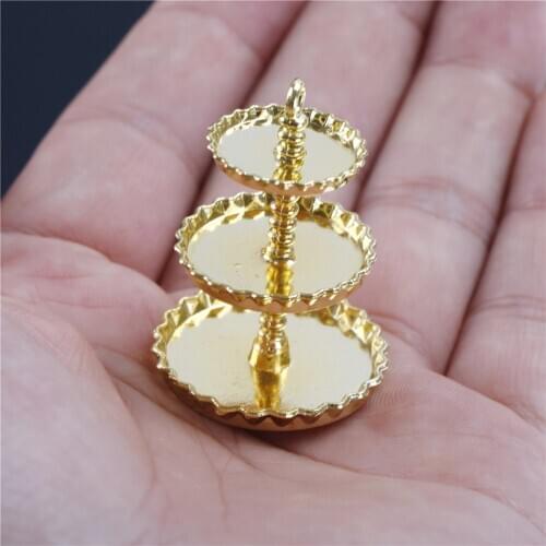 Gold Color 1:12 Metal 3-layer Fruit Dessert Snack Rack Stand Dollhouse Miniature Pretend Play Kitchen Furniture Toys