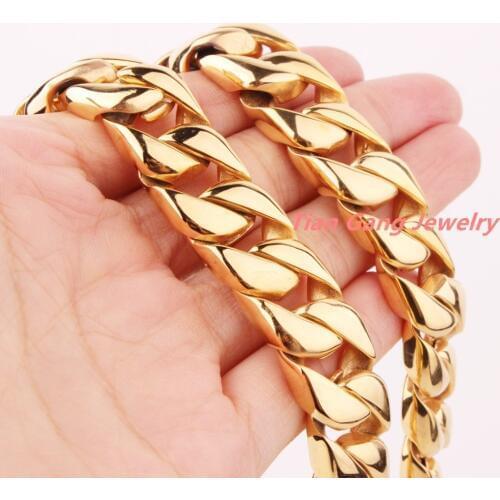 7-40" 15mm High Quality Heavy Polished Jewelry 316L Stainless Steel Gold Cuban Chain Mens Necklace Xmas Gift Jewelry