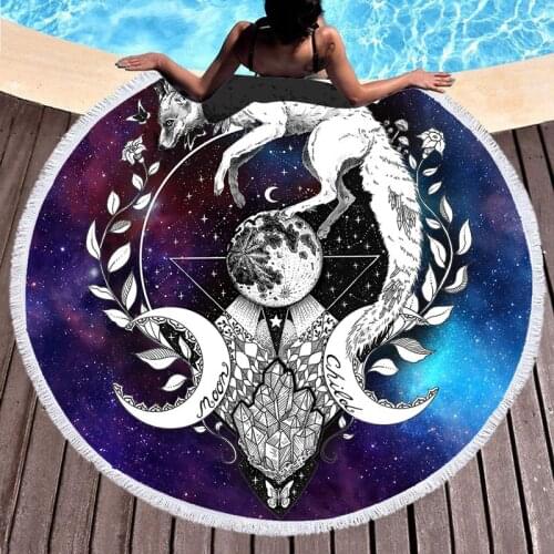 Bohemia Bath Towel Cover Large Wolf Beach Towel For Adult Girl Spa Microfiber Round Beach Blanket Cover For Child Home Beach Mat