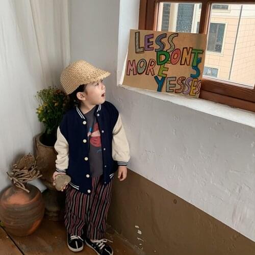 Kids Clothes Patchwork Coat Fall/winter 2021 New Boys and Girls Label Baseball Uniforms Boys Color-blocking Knitted Jacket