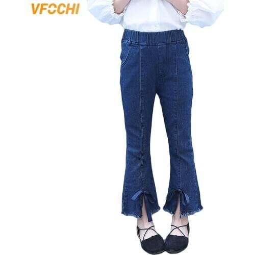 VFOCHI 2021 Girl Bootcut Jeans Spring Denim Pants for Kids Trousers Children Clothing Long Pants Elastic Waist Baby Girl Jeans