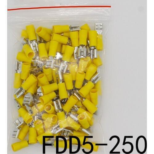 FDD5.5-250 FDD5-250 Female Insulated Electrical Crimp Terminal for 4-6mm2 wire Connectors Cable Wire Connector 100PCS/Pack FDD