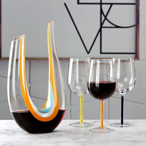 Handmade Crystal Glass Wine Set Colored Red Wine Goblet U-Shape Swan Decanter Household Liquor Divider
