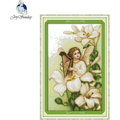 Joy Sunday Lily Angel Cross Stitch Needlework Cross Stitch Sets for Embroidery Kits Home Decort Stamped Counted Cross-Stitching
