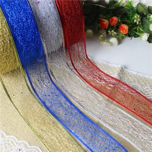 2M Glisten Messy Wire Grid Christmas Ribbon Wedding Birthday Party Christmas Tree Decoration Streamer Making Bows Accessories