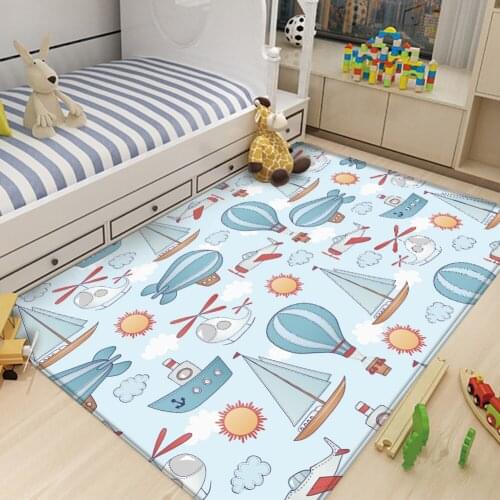 Fashion New Modern Art Soft Cartoon Hot Air Balloon Airplane Childrens Flannel Carpet Childrens Room Anti-Slip Carpet&Rug