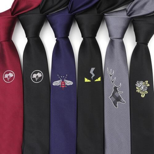 Mens Ties Solid Embroidered Black Red Tie Embroidery Version of 5cm Skinny Jacquard Necktie Accessories Daily Wear
