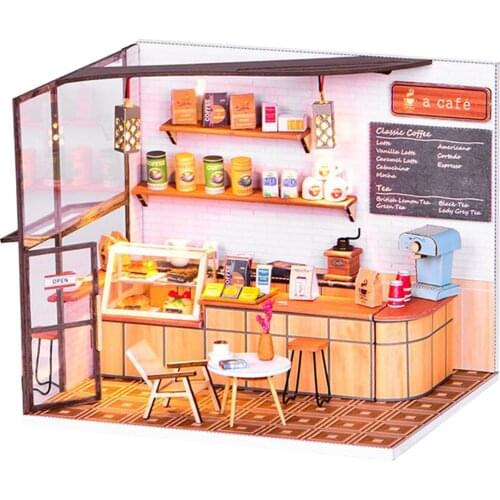 DIY DollHouse Kit Cafe Coffee Shop Wooden Model Handmade Gift for Girl