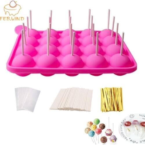 Hard Candy/Chocolate Round Lollipop Mold Set Include 100Pcs Cake Ball Sticks/Treat Bag/Twist Ties Silicone Sucker Mold/Mould 148