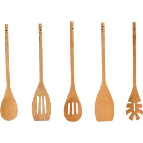 Natural Beech Wood Cooking Utensils Kitchen Utensil Set Cooking Tools Wooden Spoon Shovel Spaghetti Server Slotted Turner 30cm