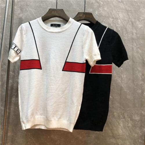 2021 British Style New Mens Knitting Half Sleeve T Shirt Men Round Collar Fashion Fake Two Short Sleeve Mens Sweater Bottom Co