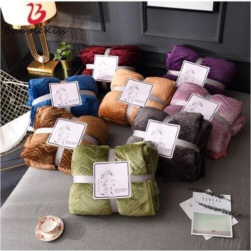 Bubble Kiss 2020 Hot Sale Thicken Printed Blanket Solid Color Blanket for Bed Polyester Throw Blanket Double Cashmere Blanket