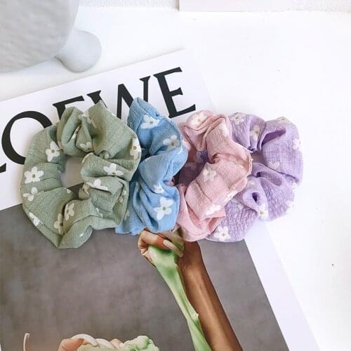 Yellow Blue Purple Pink Printed Fabric Elastic Hair Bands Hair Ring Ponytail Holder Girls Loop Hair Scrunchies Headwear