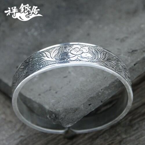 Silver product S999 silver peony silver bracelet in fine silver bracelet original silver restoring ancient ways