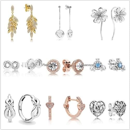 Authentic 925 Sterling Silver Rose AlluEarring Hearts With Crystal Stud Earrings For Women Wedding Gift Pandora Jewelry