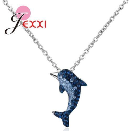 Dark Blue Whale Hard Cubic Zirconia Genuine 925 Silver For Women Girlfriend Birthday Present Pendant Necklace Accessories
