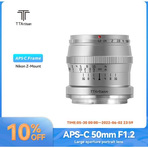 TTArtisan 50mm F1.2 APS-C Manual Focus Camera Lens for Nikon Silver