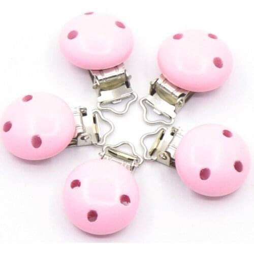 UXDXU 5-piece Pink wooden teether dummy clip (2.9 * 4.6 cm) Diy pacifier clip baby care accessories can chew clip baby teether