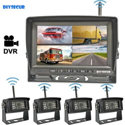 DIYSECUR Wireless 7" 1280x720 AHD Truck 4ch Recorder Monitor HD Night Vision Reverse Backup Wifi LED Camera for Bus Car Truck RV