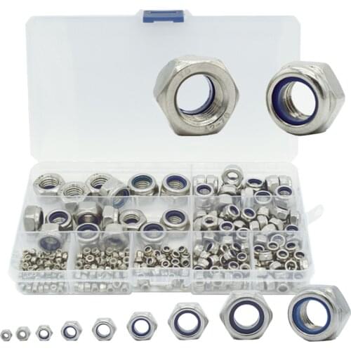High Quality Lock Nut M2 M2.5 M3 M4 M5 M6 M8 M10 M12 M14 M16 304 Stainless Steel Hex Hexagon Self Locking Nut Assortment Kit DIY