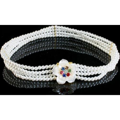 Europe and the United States pearl belt girl joker diamond flower adornment elastic waist chain with white dress H456