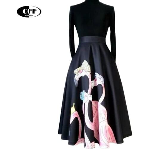 Designer Elegant Black Long Sleeve Kint Tops And A-line Midi Skirts Printed Fashion Traf Two Piece Sets Outfits Women 2piece ZA