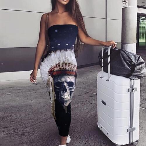 KYKU Brand Skull Dress Women Punk 3d Print Indian Bodycon Dress Feather Vestido Sexy Womens Clothing Summer New Cool Fashion