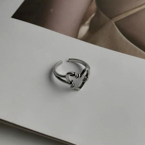 Retro Silver Color Love Heart Hollow Open Ring Female INS Trend Sweet Elegant Handmade Hip-hop Fashion Ring Party Accessories