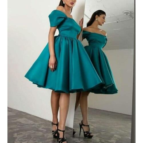 Short Knee Lenth Off Shoulder Prom Dresses with Pockets Robe De Soiree Formal Strapless Pleated Blue Party Dresses for Women