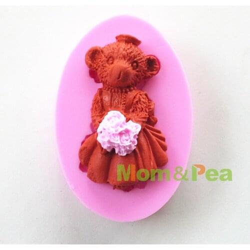 Mom&Pea 0617 Free Shipping Bride Bear Shaped Silicone Mold Cake Decoration Fondant Cake 3D Mold Soap Mold