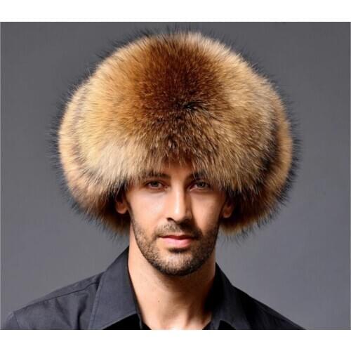 2020 Winter Mens 100% Real Silver Fox Fur Bomber Hat Raccoon Fur Ushanka Cap Bomber Hats Outdoor Ladies Warm Hat Trapper Hats