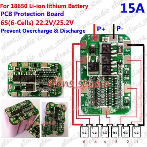 22.2V 6S 15A 6 Cell Li-ion 18650 Lithium Battery Packs BMS Protection PCB Board