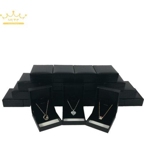 25pcs/lot Jewelry Box Pendant Earrings Boxes Jewelry Gift Box Black Leatherette Accept Custom 6.5*8*2.8cm