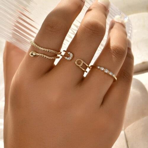 3 Pcs/set Simple Golden Silver Sweet Finger Ring Set Accessories for Women Jewelry