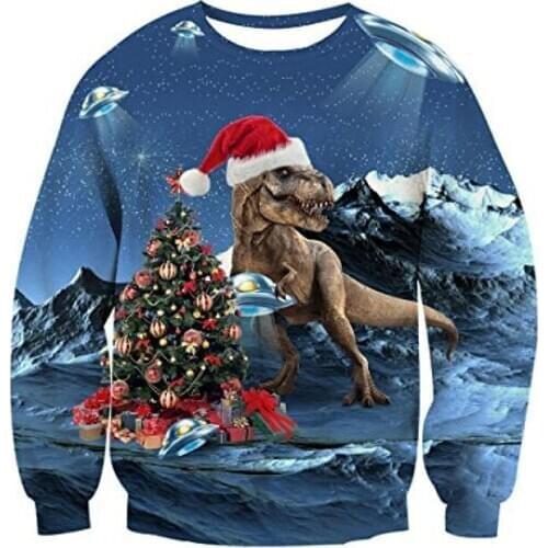 3D Dinosaur Tyrannosaurus Rex T-Rex Novelty Winter Ugly Merry Christmas Sweatershirt Funny Xmas Gift Womens Mens Unisex Pullover