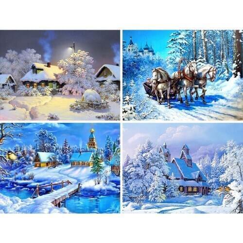 Diy 5D Diamond Painting Winter House Scenery Kit Full Drill Diamond Embroidery Snow Mosaic Art Picture Of Rhinestones Home Decor