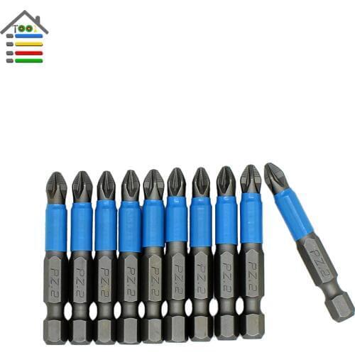 AUTOTOOLHOME 10pc PH1 PZ1 PZ2 PZ3 Screwdriver Bit Set Hex Magnetic Anti Slip Phillips Electric L 25 50mm Power Tool Accessories