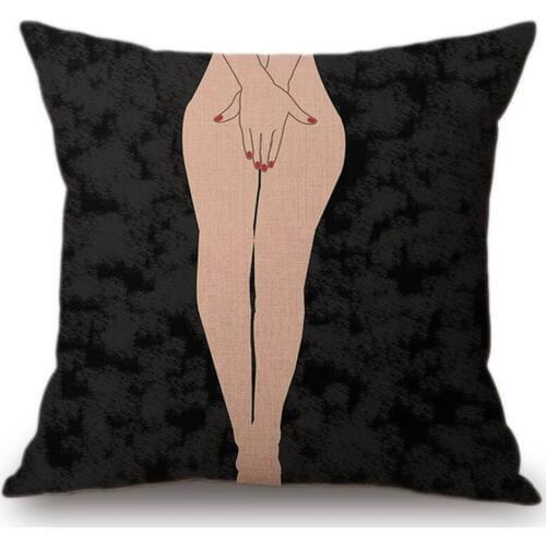 Black Geometric Wave Floral Nude Art Fashion Decorative Sofa Pillows Tropical Plant Leaf Sexy Girl Body Chair Cushion Home Decor