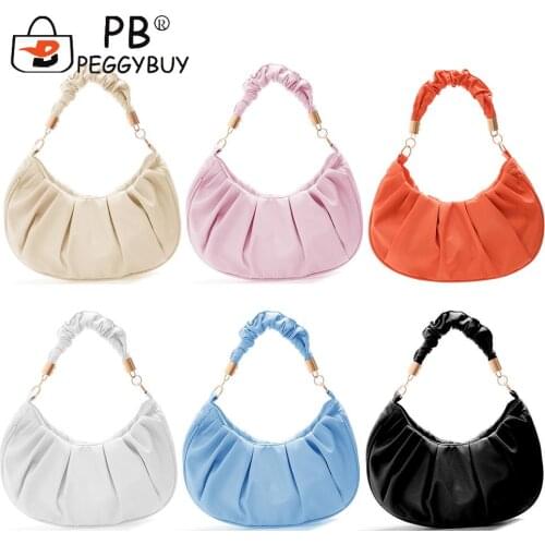 Elegant Pleated Design Subaxillary Bags Female Single Strap Plain Shoulder Bags Women Nylon Small Underarm Bag