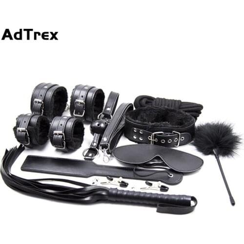 Erotic BDSM Slave Game Leather Set Handcuffs Collar Whip Gag Nipple Clamps SM Bondage Rope Sexy Toys for Couples Adult Product