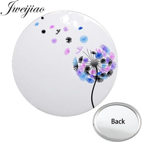 JWEIJIAO Flying Dandelion HOPE Freedom Mini Round One Side Flat Pocket Mirror Plant Compact Portable Makeup Vanity Hand Mirrors