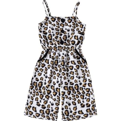 Toddler Summer Siamese Trousers Leopard Print Spaghetti Strap Sleeveless Casual Jumpsuit for Baby Girls