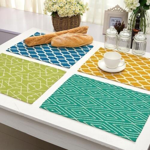 1Pcs Colorful Geometric Lines Pattern Placemat Dining Table Mat Cotton Linen Pad Drink Coasters 42*32cm Kitchen Accessory MG0022