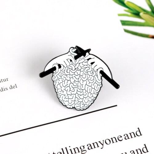 Creative anatomical mesh brain brain Halloween party button brooch White enamel lapel pin badge Gothic jewelry gift