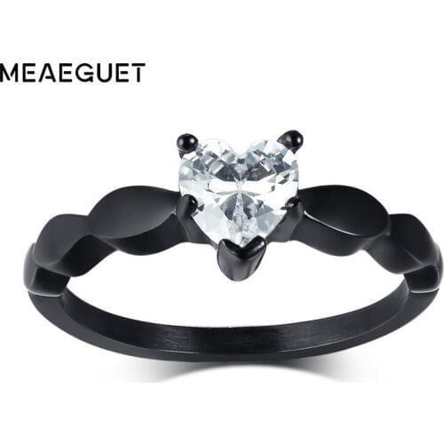 Cubic Zircon Wedding Women Ring Heart Shape Stainless Steel Romantic Finger Love CZ Stone Engagement Rings Girlfriend Gifts