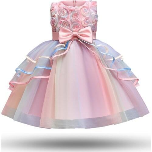 Summer Girls Princess Dresses Sleeveless Flower Tulle Bow Children Ball Gown Clothes Wedding Party 4-10 Year Kids Wear