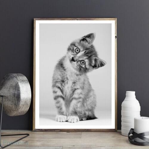 Kawaii Black White Cat Poster Wall Art Canvas Painting Nordic Animals Poster Wall Pictures For Kids Room Home Decor